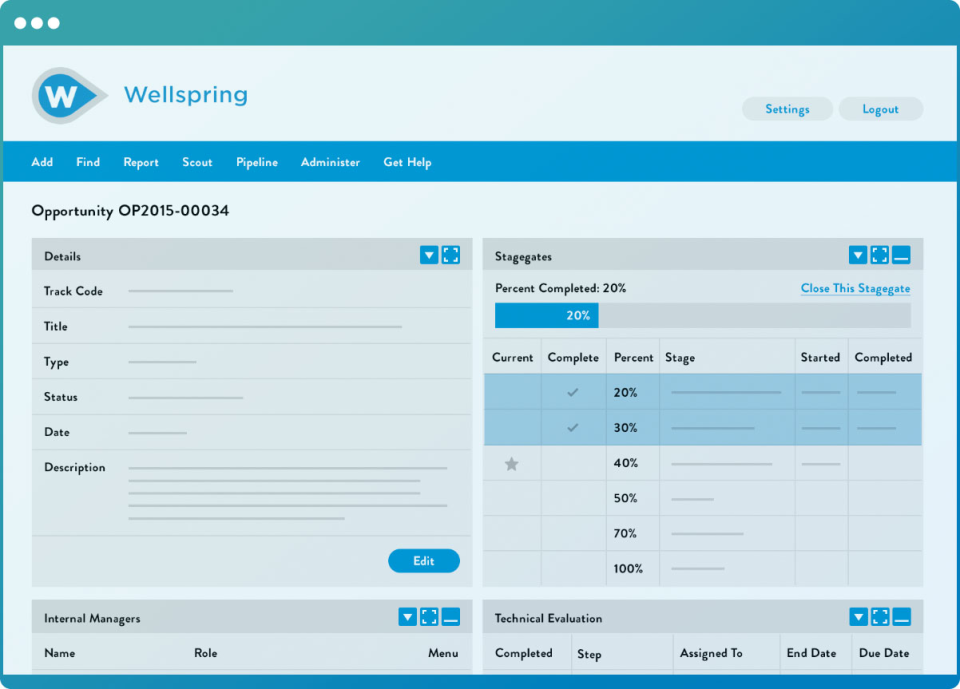 screenshot of Wellspring Innovation Management